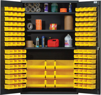 All Welded Bin Cabinet w/ 3 Adjustable Shelves and 137 Multi Size Bins, 48" Wide
