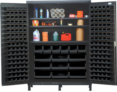 Super Wide Colossal All Welded Storage Cabinet w/ 185 Multi Size Bins and 3 Adjustable Shelves, 60" Wide