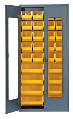Clear-View Security Bin Cabinet w/ (28) Multi Size Bins, 36"W