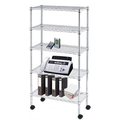 Mobile Commercial Chrome Wire Shelving - 5 Tier