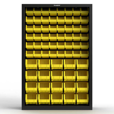 Heavy Duty 18 GA Closed Shelving Unit with Bins - 48" W x 18" D x 72" H