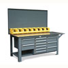 Industrial Workbench with Pegboard, Bins, and 11 Key-Lock Drawers